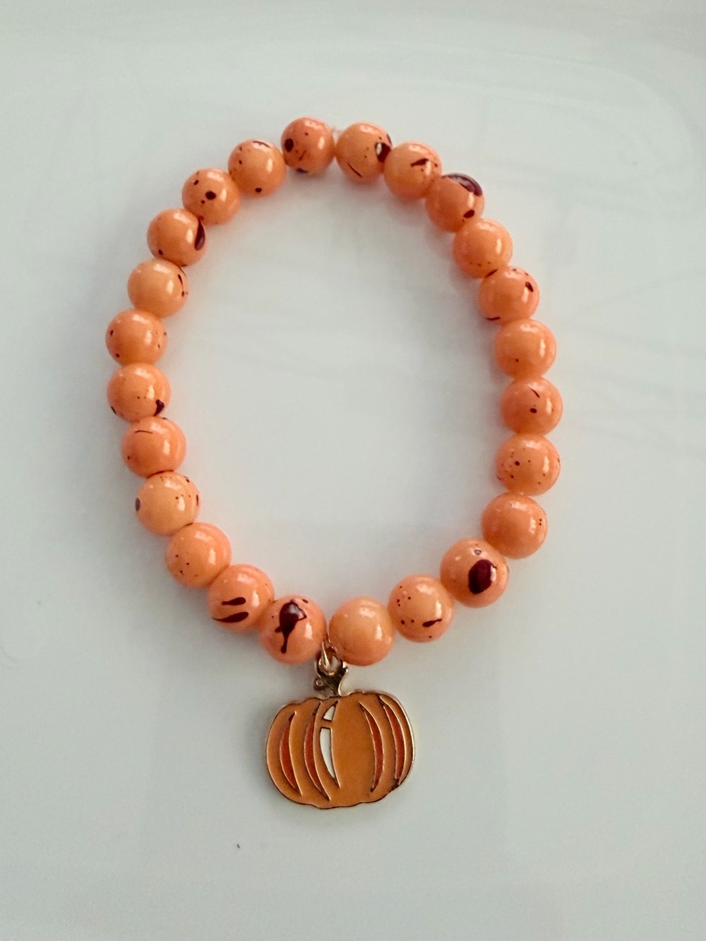 Orange Beaded Bracelet with Pumpkin Charm Handmade Jewelry